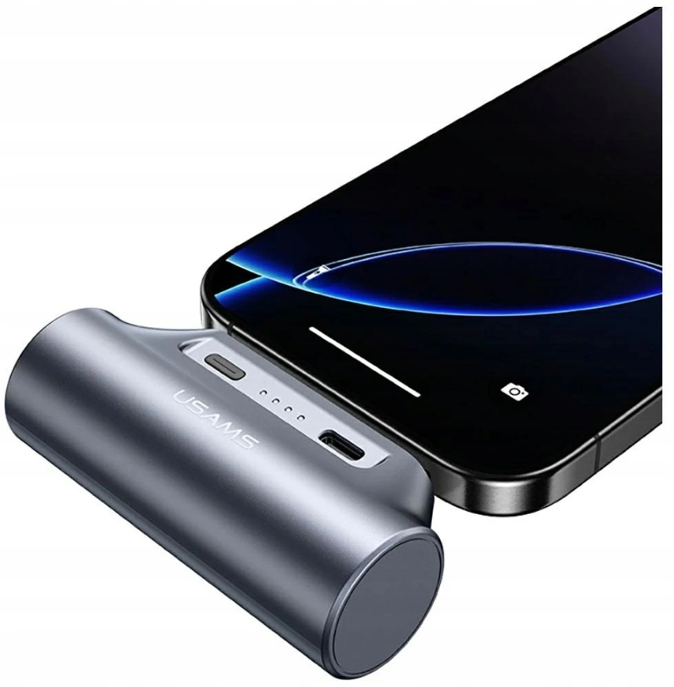 USAMS PB79 Mini Tail Plug nešiojama išorinė baterija 3000mAh USB-C pilka