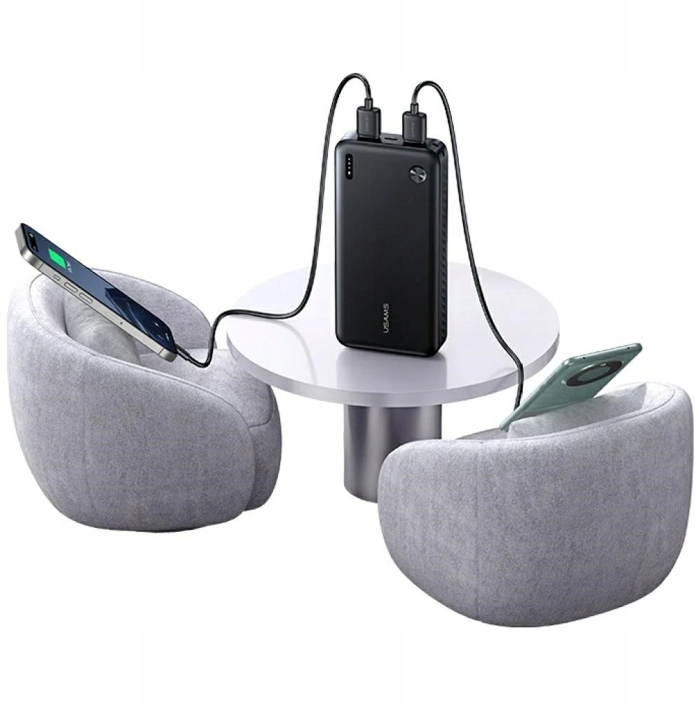 USAMS PB83 išorinė baterija 2xUSB-A 1xUSB-C 20000mAh baltas