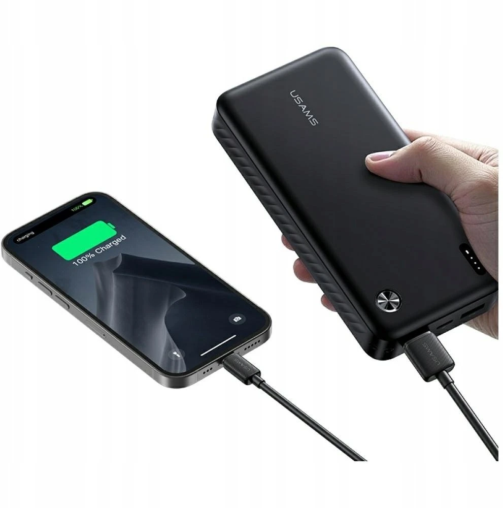 USAMS PB83 išorinė baterija 2xUSB-A 1xUSB-C 20000mAh baltas