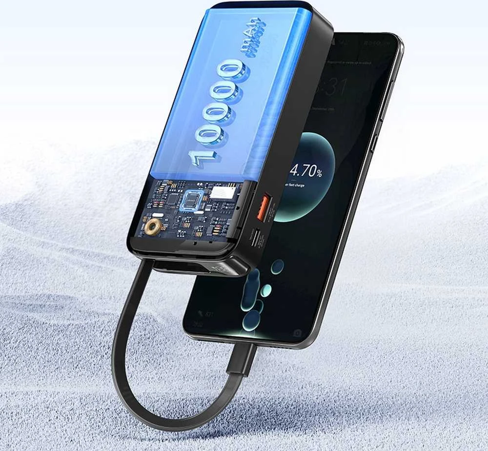 USAMS nešiojama baterija su ištraukiamu laidu, ištraukiamas „Lightning“ 10000 mAh PD 20W greito įkrovimo XY serijos p
