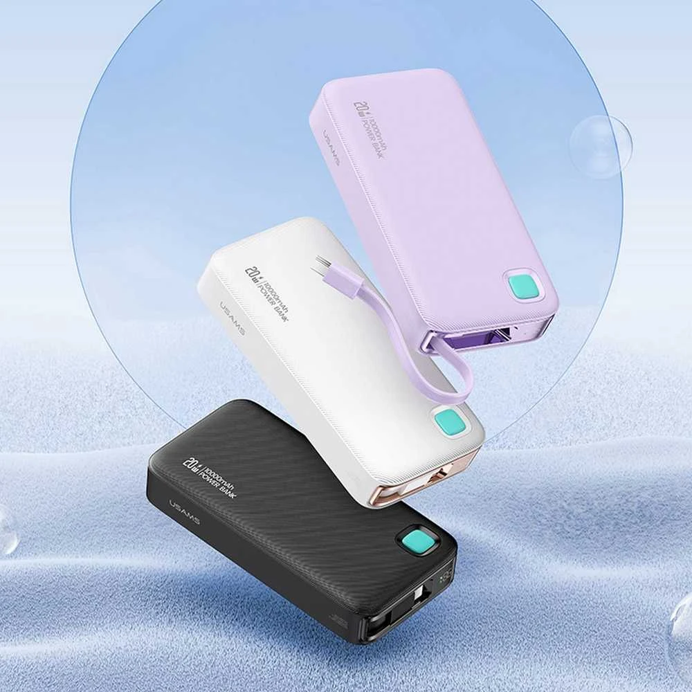 USAMS nešiojama baterija su ištraukiamu laidu, ištraukiamas „Lightning“ 10000 mAh PD 20W greito įkrovimo XY serijos p