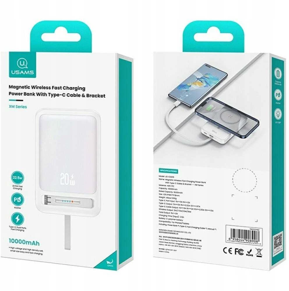 Powerbank USAMS XM Series CD219 10000mAh Magnetic Wireless juodos spalvos