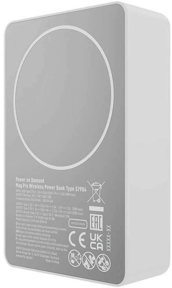 Varta Powerbank belaidis indukcinis Mag Pro 10000 mAh Baltas