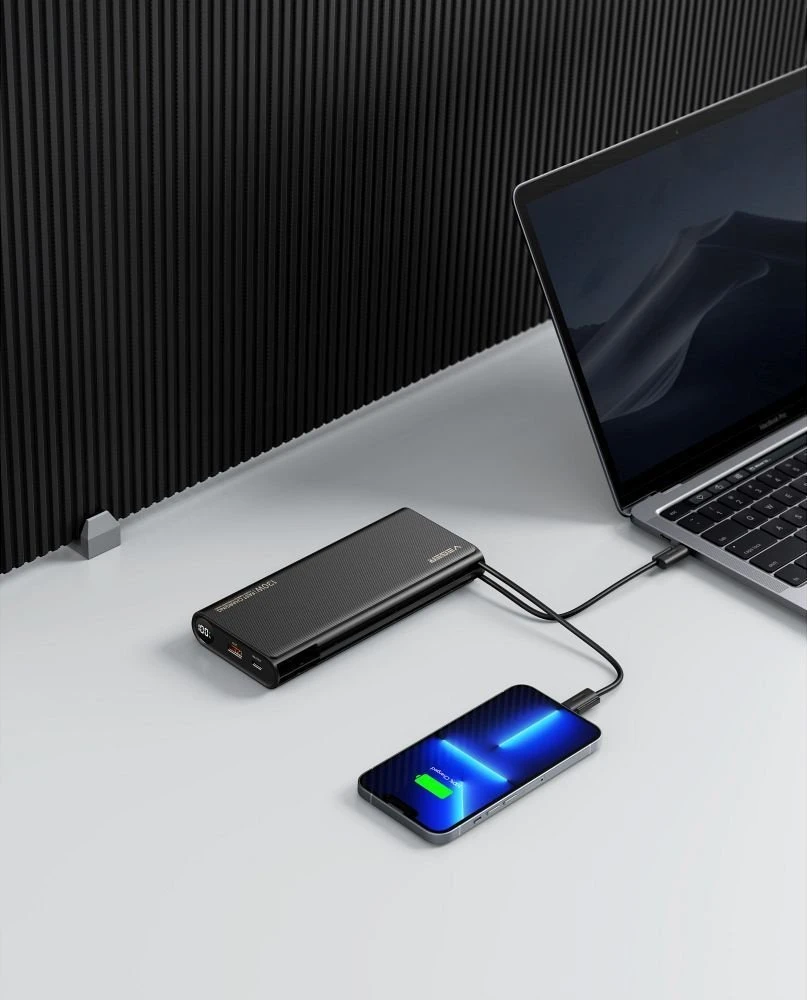 Nešiojamoji baterija Veger TCE130 (W2503) PD 130W 25000 mAh su integruotais C tipo laidais / Lightning juodas