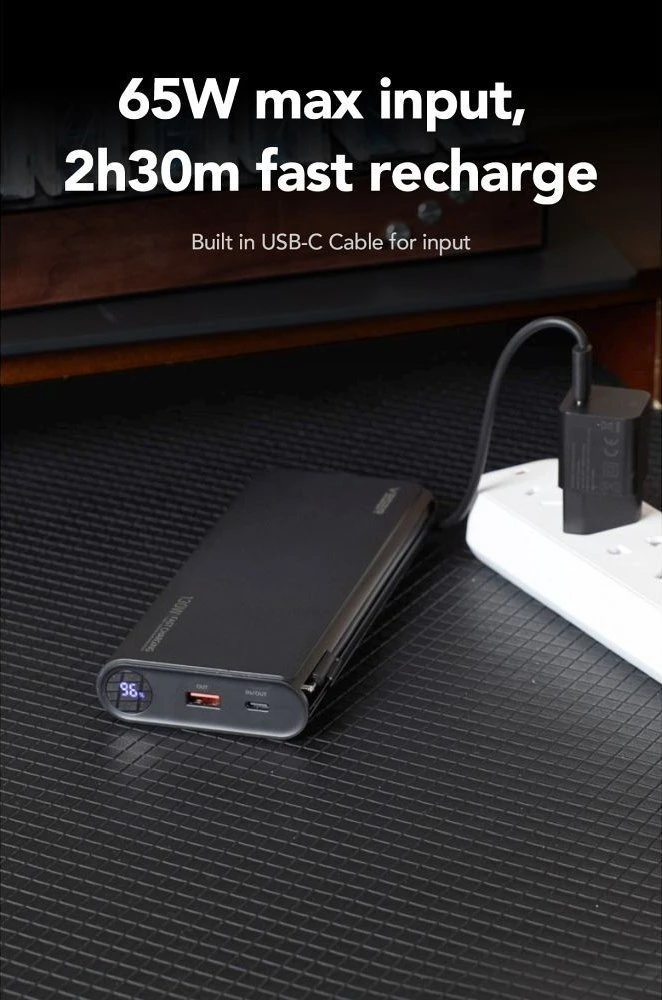 Nešiojamoji baterija Veger TCE130 (W2503) PD 130W 25000 mAh su integruotais C tipo laidais / Lightning juodas
