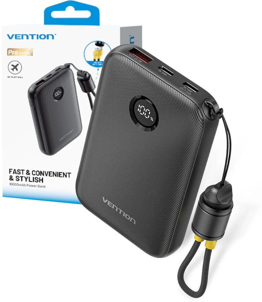 Vention 10000mAh Powerbank 2xUSB-C 1xUSB-A 22.5W, juodas