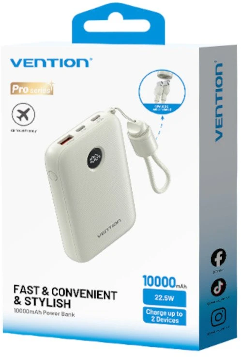Vention 10000mAh Powerbank 2xUSB-C 1xUSB-A 22.5W, beige