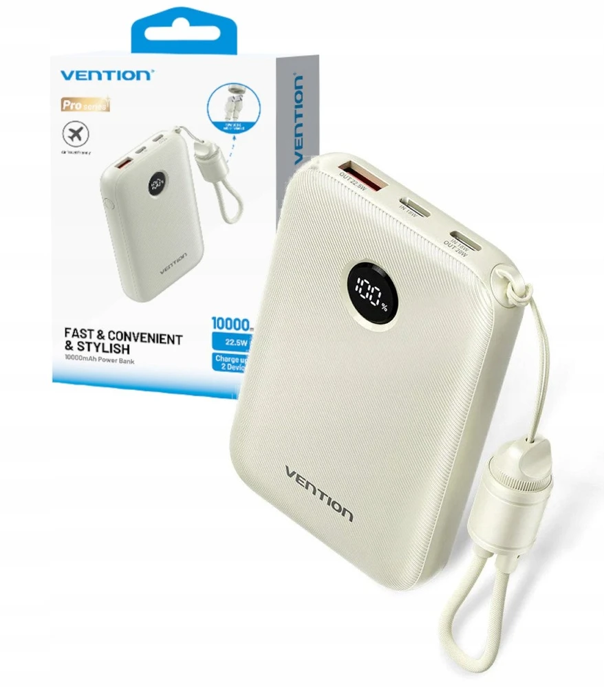 Vention 10000mAh Powerbank 2xUSB-C 1xUSB-A 22.5W, beige