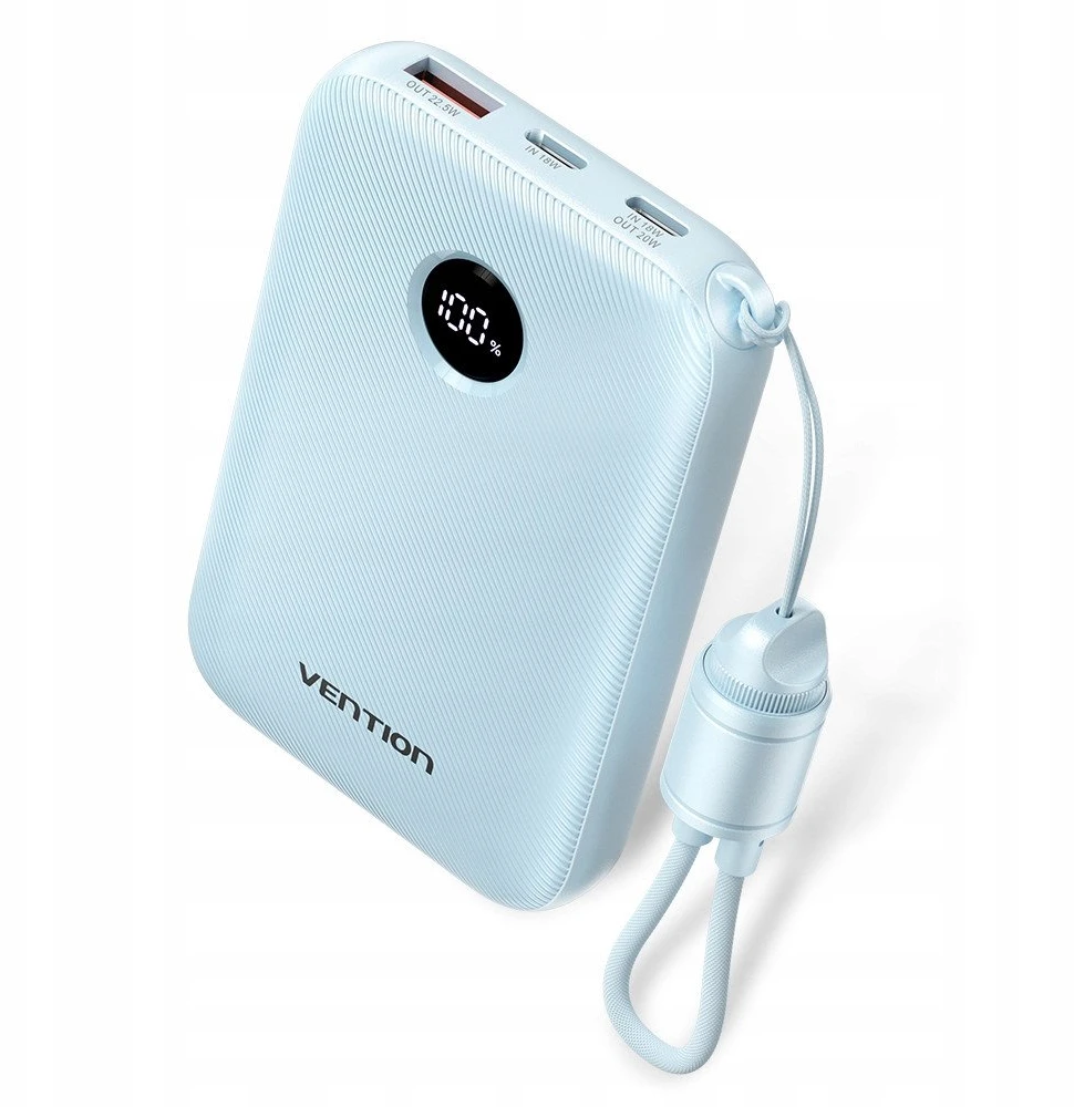 Vention 10000mAh Powerbank 2xUSB-C 1xUSB-A 22.5W, mėlynas