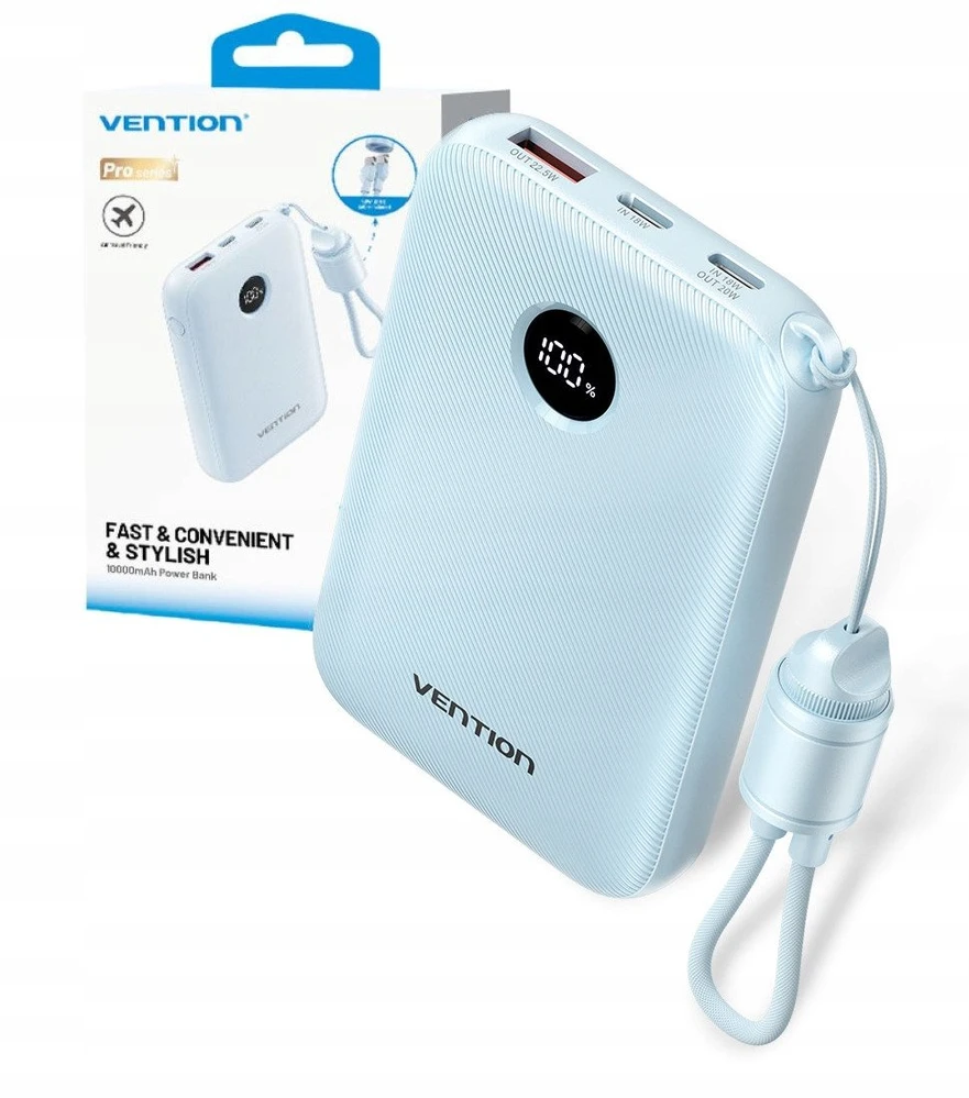 Vention 10000mAh Powerbank 2xUSB-C 1xUSB-A 22.5W, mėlynas
