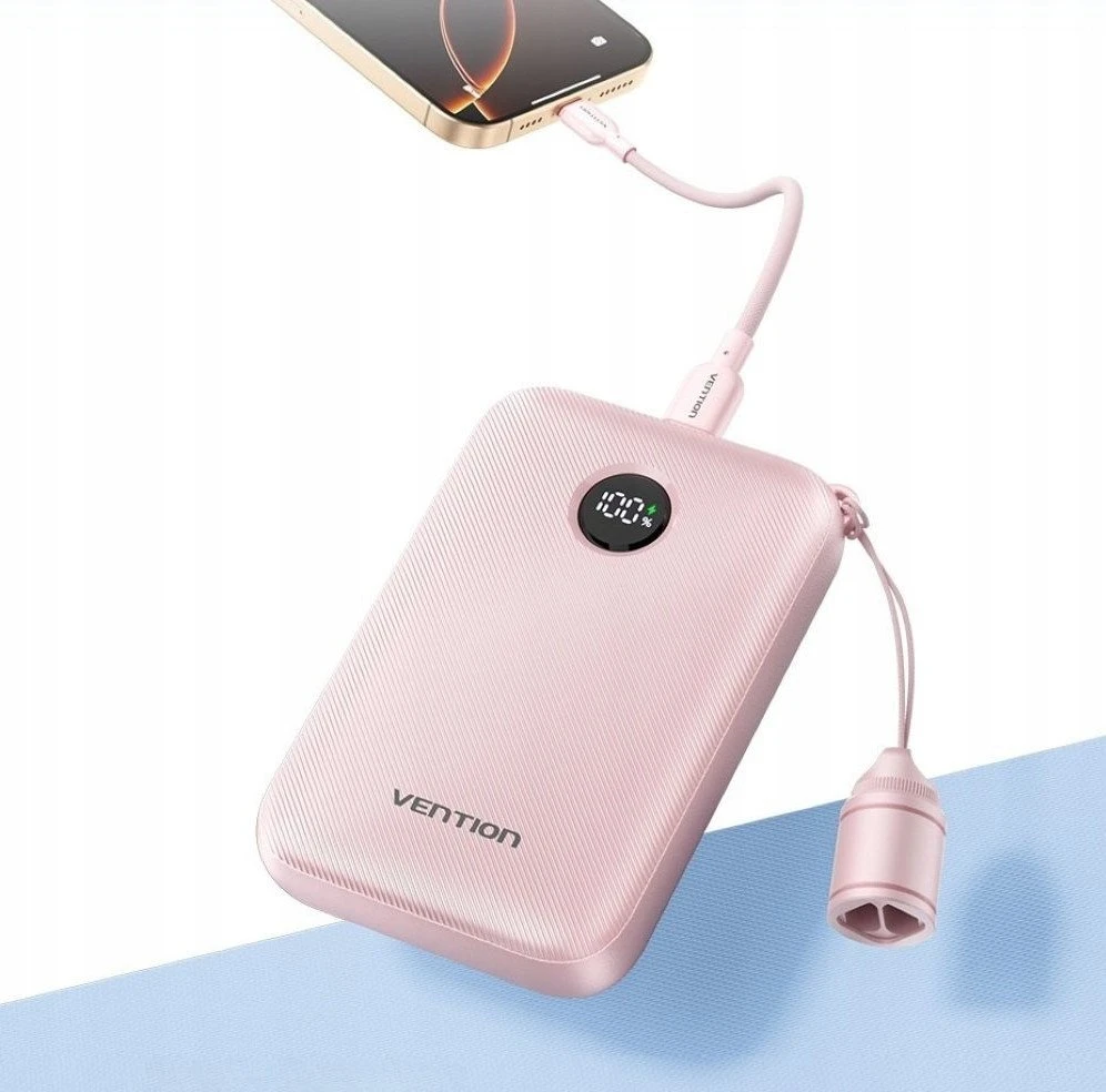 „Vention“ 10000mAh išorinė baterija, 2xUSB-C, 1xUSB-A, 22,5 W, rožinė