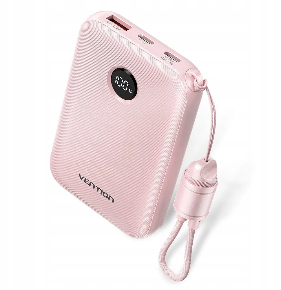 „Vention“ 10000mAh išorinė baterija, 2xUSB-C, 1xUSB-A, 22,5 W, rožinė