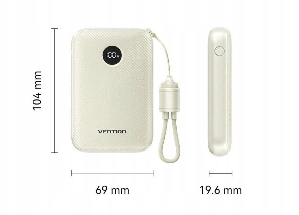„Vention“ 10000mAh išorinė baterija, 2xUSB-C, 1xUSB-A, 22,5 W, rožinė