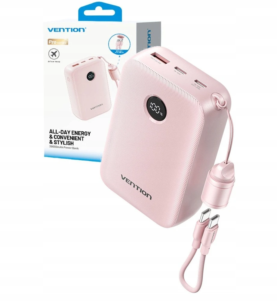 Nešiojamoji baterija „Vention“ 20000mAh, 2xUSB-C, 1xUSB-A, 22,5W, juoda