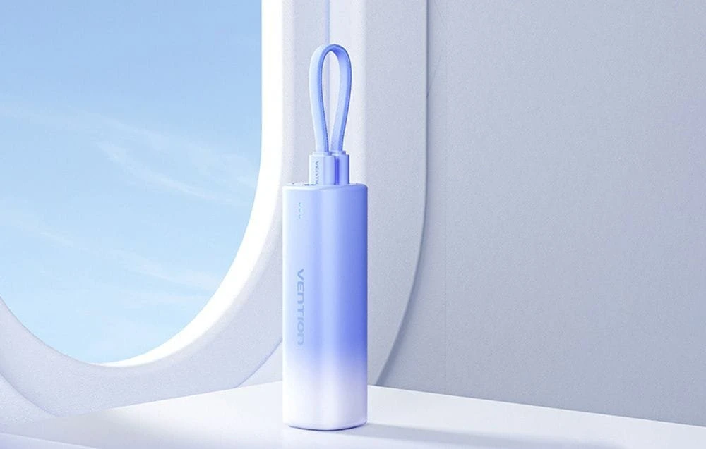Powerbank 5000mAh Vention FHWR0 20W + USB-C prie žaibo kabelio (rožinis)
