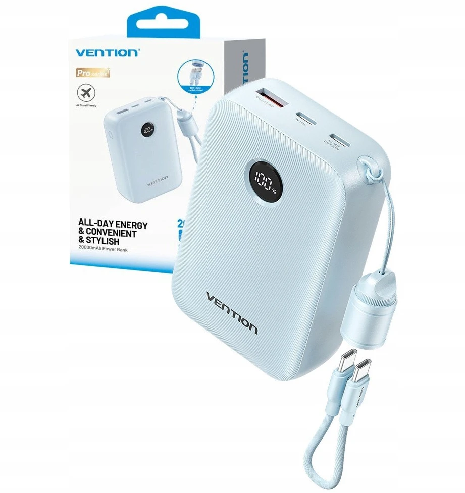 Nešiojamoji baterija „Vention“ 20000mAh, 2xUSB-C, 1xUSB-A, 22,5W, juoda