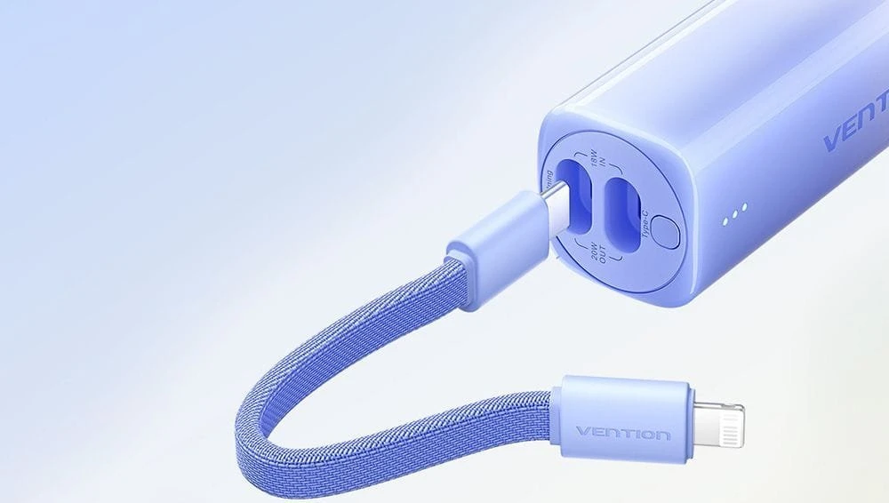 5000mAh „Vention FHWY0 20W“ nešiojama baterija + USB-C laidas su „Lightning“ jungtimi (geltona)