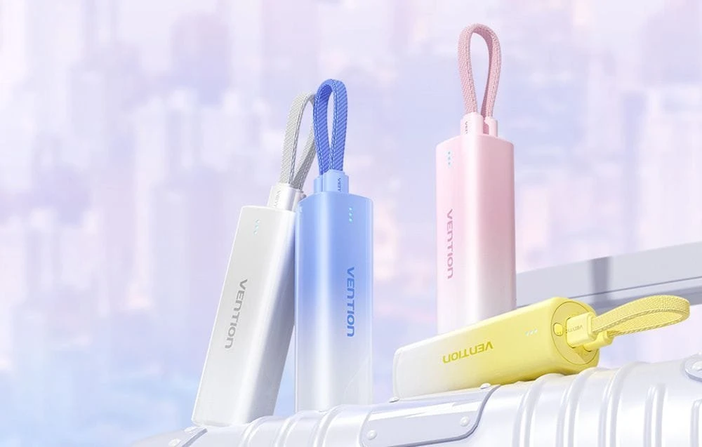 5000mAh „Vention FHWY0 20W“ nešiojama baterija + USB-C laidas su „Lightning“ jungtimi (geltona)