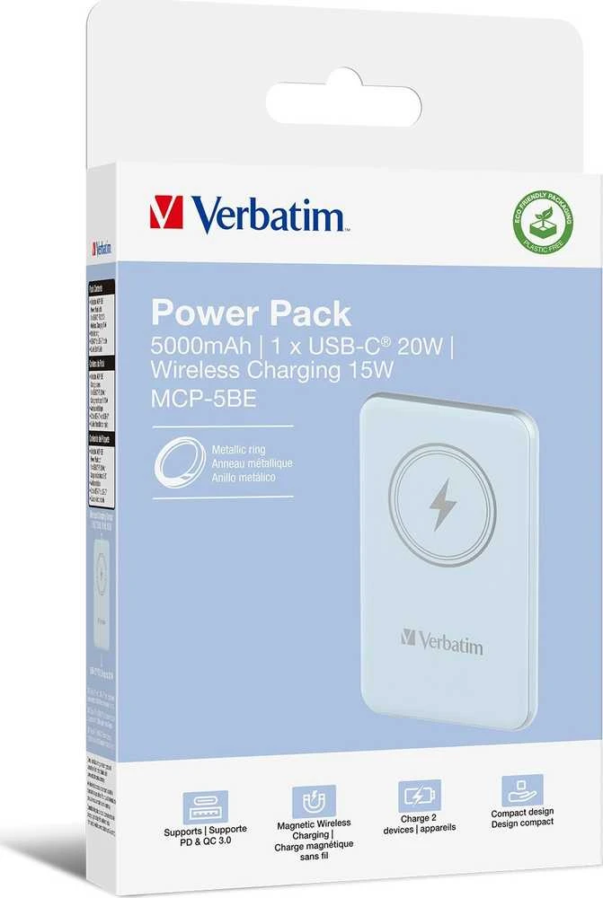 „Verbatim“ belaidis magnetinis išorinis akumuliatorius „n' Go“ 15 W 5000 mAh mėlynas 32242