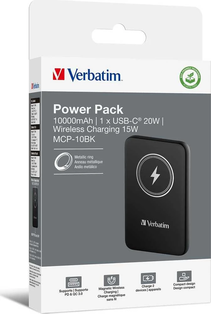 Verbatim Powerbank indukcinis `n` Go 15W 10000mAh belaidis Magnetic juodos spalvos 32245