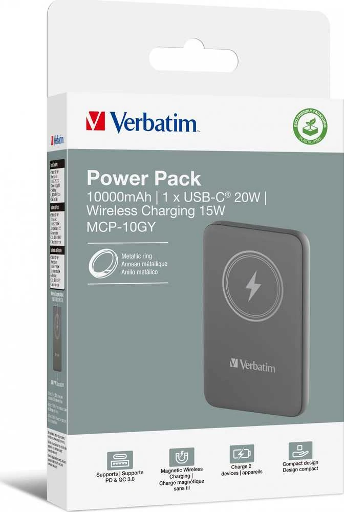 „Verbatim“ belaidis magnetinis išorinis akumuliatorius „n' Go“ 15 W 10000 mAh pilkas 32249