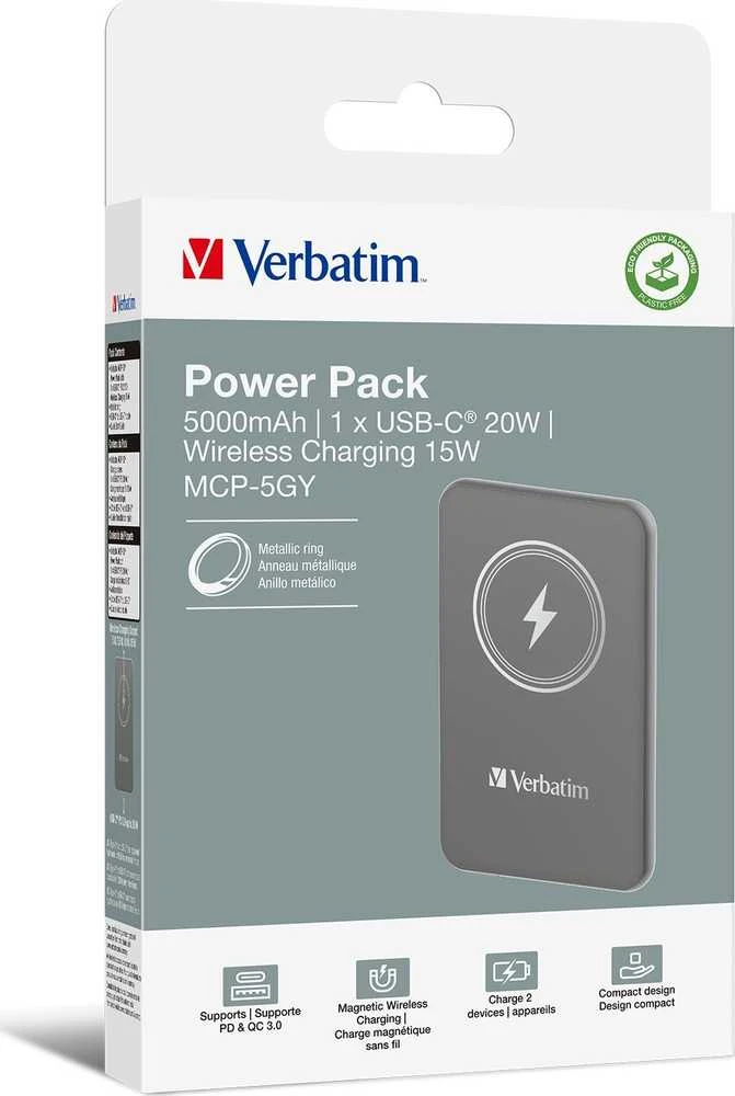 Verbatim Powerbank indukcinis `n` Go 15W 5000mAh belaidis Magnetic pilkos spalvos 32244