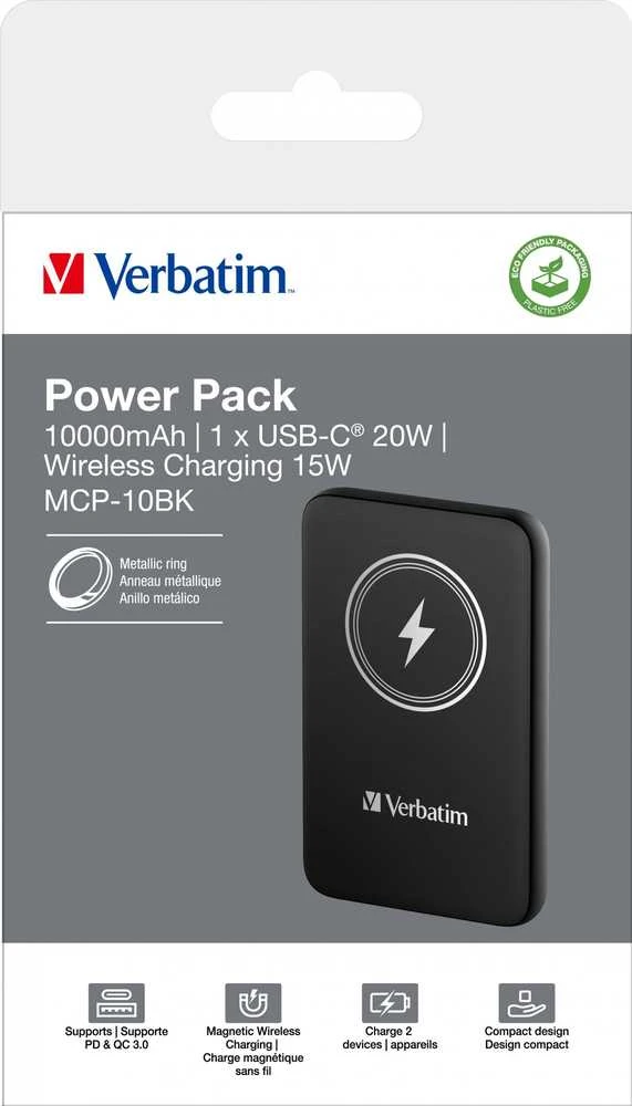 Verbatim Powerbank indukcinis `n` Go 15W 10000mAh belaidis Magnetic juodos spalvos 32245