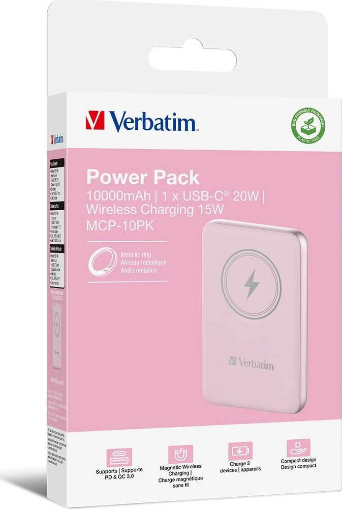 Verbatim Powerbank indukcinis / belaidis `n` Go 15W 10000mAh Wireless Magnetic rožinės spalvos 32248