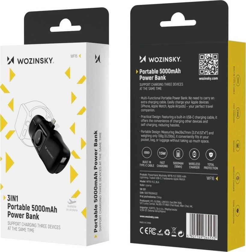 Išorinė baterija POWER BANK Wozinsky (WF16-YLS) lightning + Apple Watch Charger 5000mAh (20W) juoda
