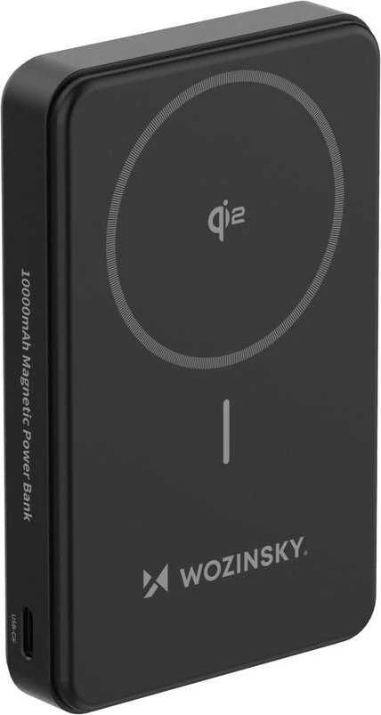 Powerbank Wozinsky WLWP-10KA0Y3S 22.5W PD Qi2 10000 mAh, su stoveliu, 1x USB-A, 1x USB-C – juodos spalvos