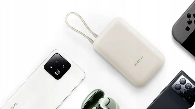 Išorinė baterija Xiaomi Power Bank 10000mAh (su integruotu kabeliu), kreminės spalvos