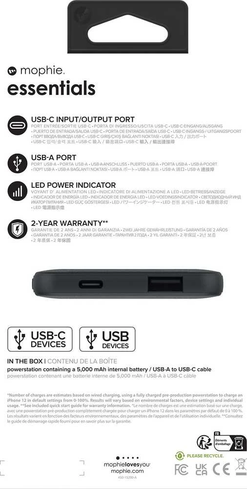 Išorinė baterija „Zagg International Mophie Essentials“ 5000mAh Juodas