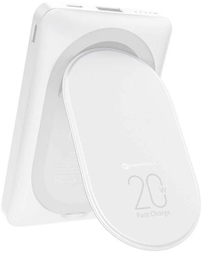 Nešiojamoji baterija, suderinama su „MagSafe Forcell F-Energy MagStand F10K2 QC3.0 PD 5A 20W 10000 mAh baltas“