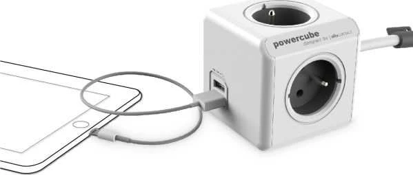 Allocacoc PowerCube Extended 4 lizdai 2x USB 1,5m malūnėlis