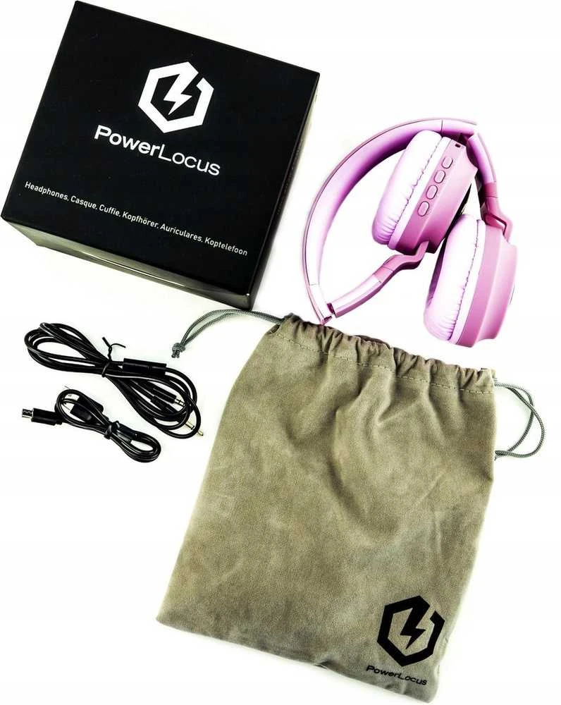 PowerLocus Buddy Kids rožinės belaidės ausinės su priedais