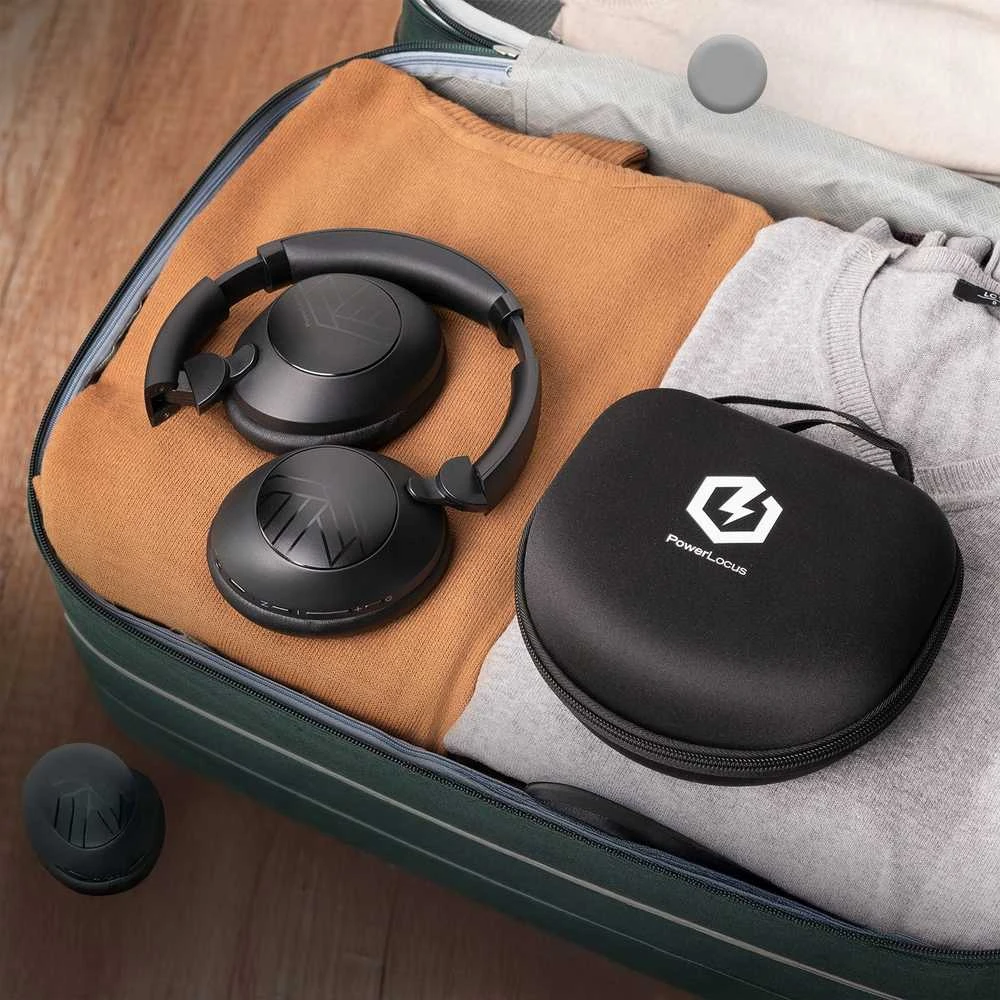 Ausinės belaidės Bluetooth PowerLocus Orion MikroAUX Dėklas 70h juoda
