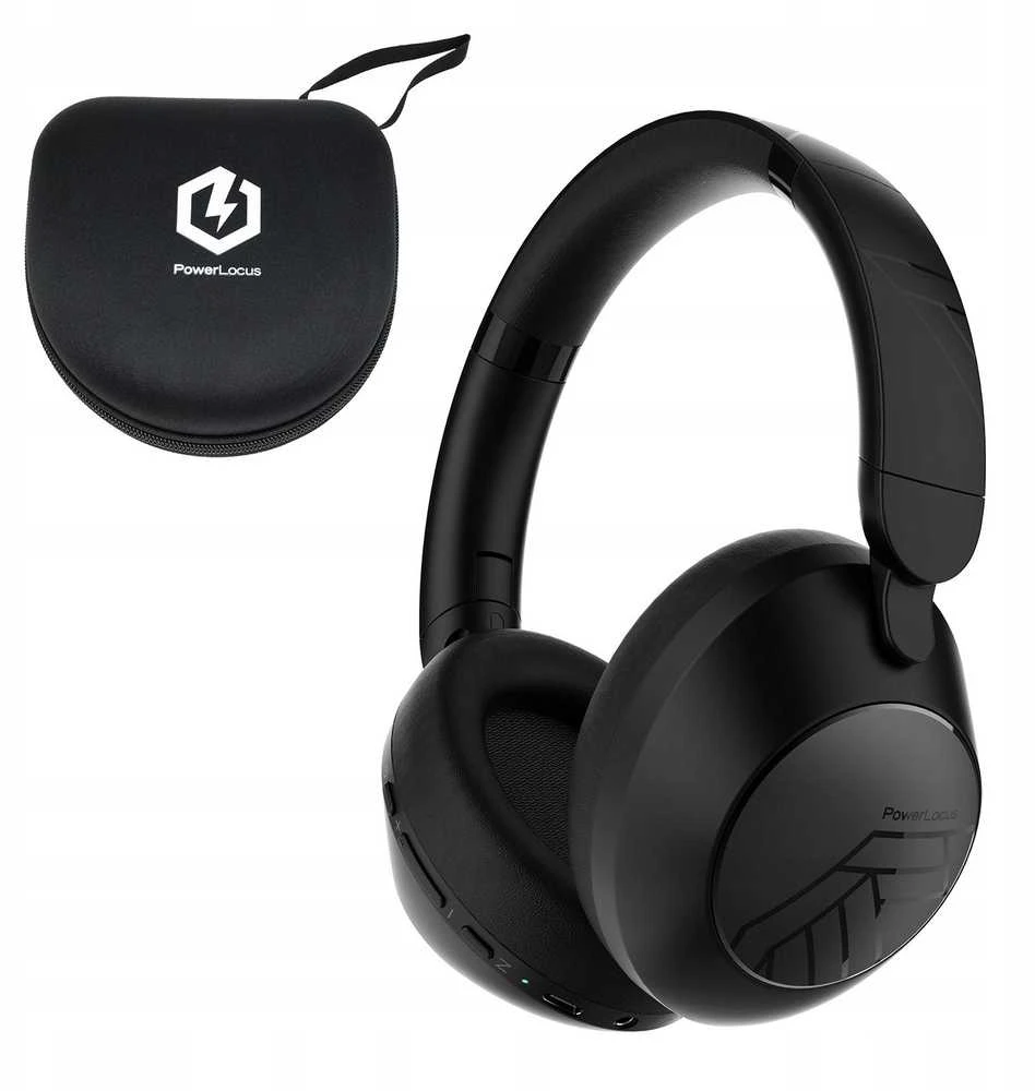 Ausinės belaidės Bluetooth PowerLocus Orion MikroAUX Dėklas 70h juoda