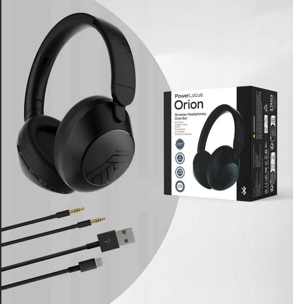PowerLocus Orion ausinės su pakuote ir laidais