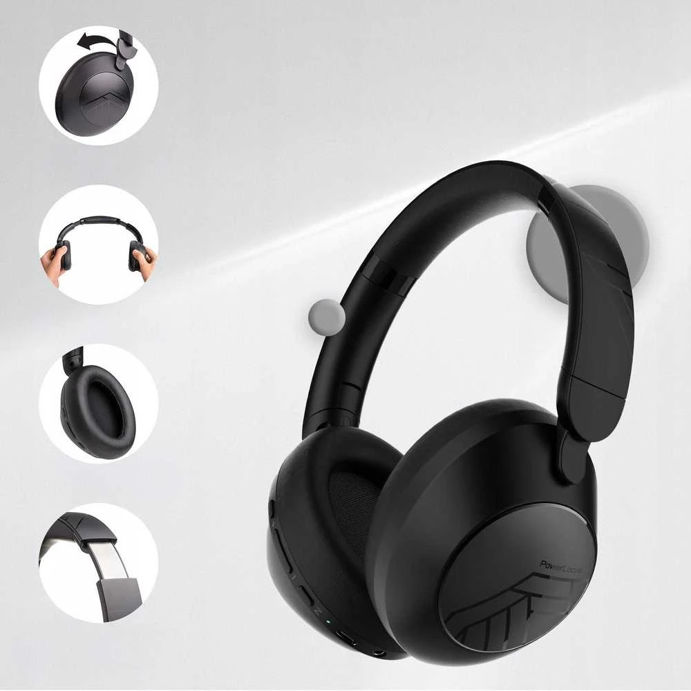 Ausinės belaidės Bluetooth PowerLocus Orion MikroAUX Dėklas 70h juoda