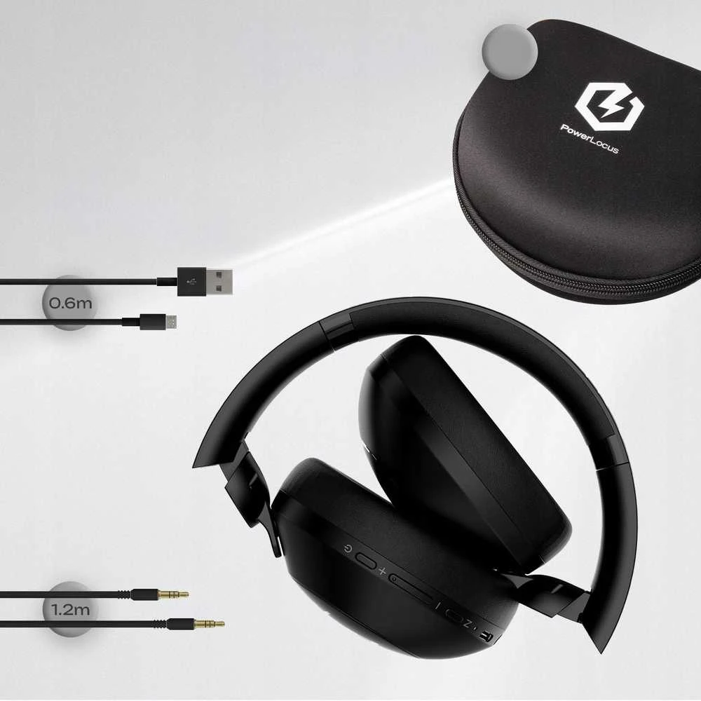 Ausinės belaidės Bluetooth PowerLocus Orion MikroAUX Dėklas 70h juoda