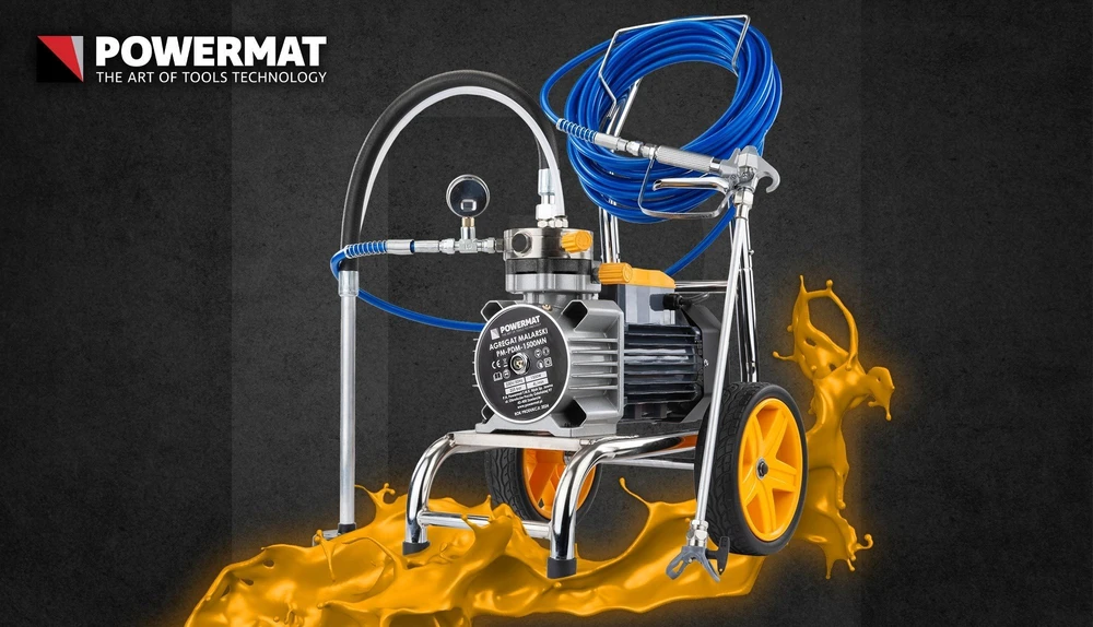 Powermat Hidrodinaminis dažų purkštuvas, vidaus ir išorės sienoms, aukšto slėgio purkštuvas, profesionalus dažų purkštuvas, emulsinių dažų purkštuvas