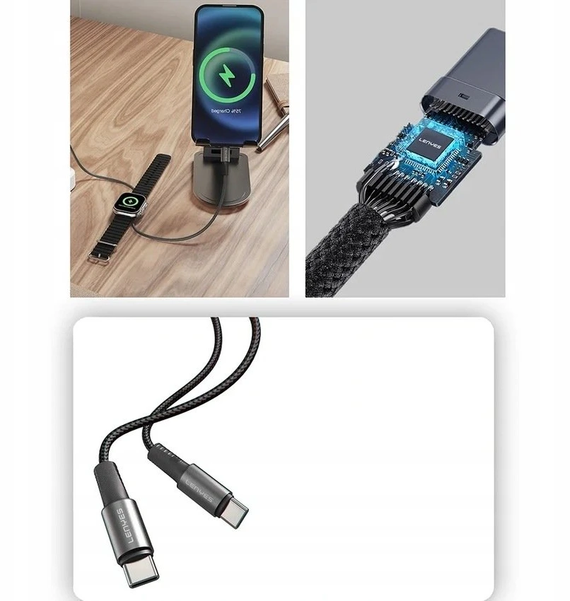 „PowerNeed USB-C 100 W laidas su įkrovikliu LC540 TC-TC“