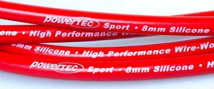 Powertec raudoni 8mm uždegimo laidai su užrašu