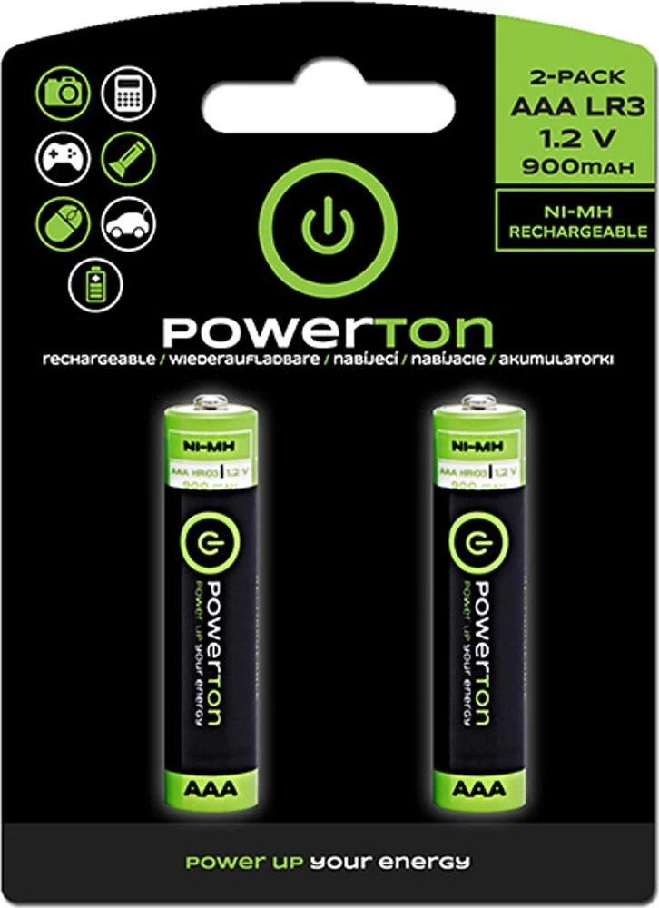 Baterija, AAA (HR03), 900 mAh, „Powerton“, 2 vnt. pakuotė, galioja iki gyvos galvos