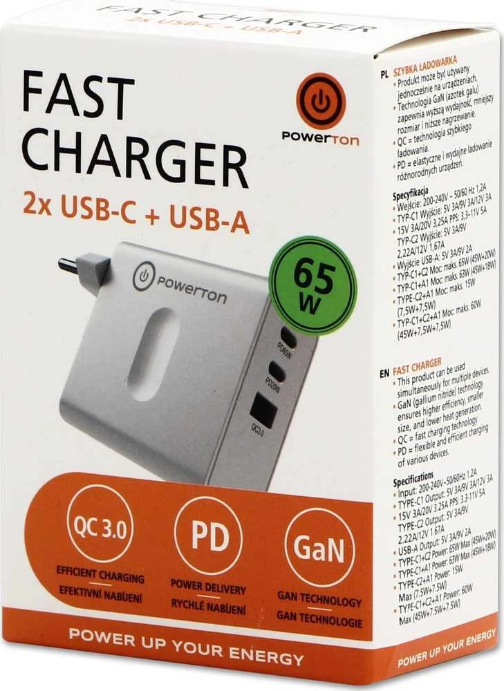Powerton ENERGY VOLTIX Maitinimo šaltinis / sieciowy adapter 65W, 3 porty, USB-C, USB-A