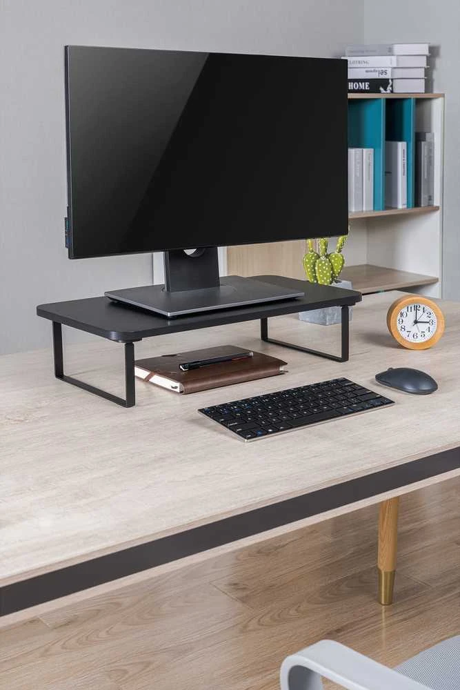 Laikiklis Powerton Monitoriaus pagrindas, lengvas montavimas, vieta klaviatūrai, juoda, metalinė / MDf plokštė, 20 kg keliamoji galia, Powerton, ergo