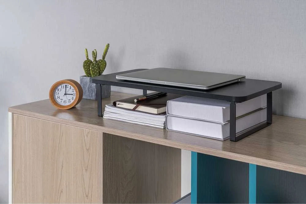 Laikiklis Powerton Monitoriaus pagrindas, lengvas montavimas, vieta klaviatūrai, juoda, metalinė / MDf plokštė, 20 kg keliamoji galia, Powerton, ergo