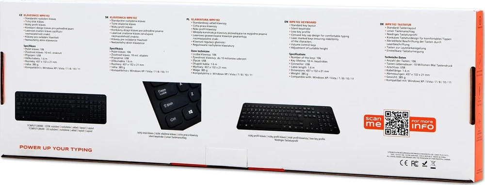 Powerton LIFE SLIM Klaviatūra su laidu (USB) CZ/SK, juoda