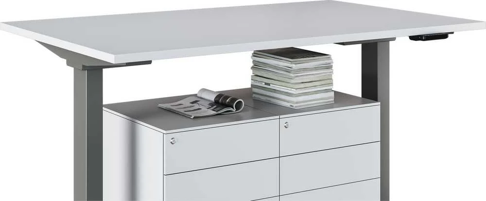 Powerton Desk rėmas/pagrindas, elektra reguliuojamas, tarpų reguliavimas 500mm, apsaugos nuo susidūrimo sistema, pilka, 100 kg keliamoji galia, Powerton