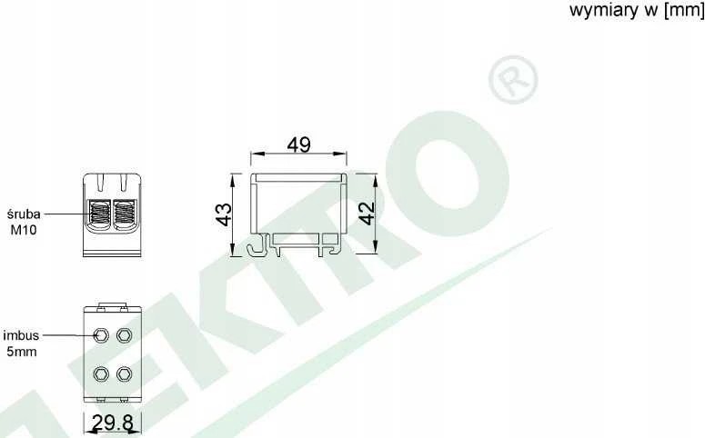 Pozostali Gnybtų juosta LZ F-ELEKTRO F2.0295 ZU korpuse, 1 bėgelio (2x50/2x50mm2), Al/Cu rutulys